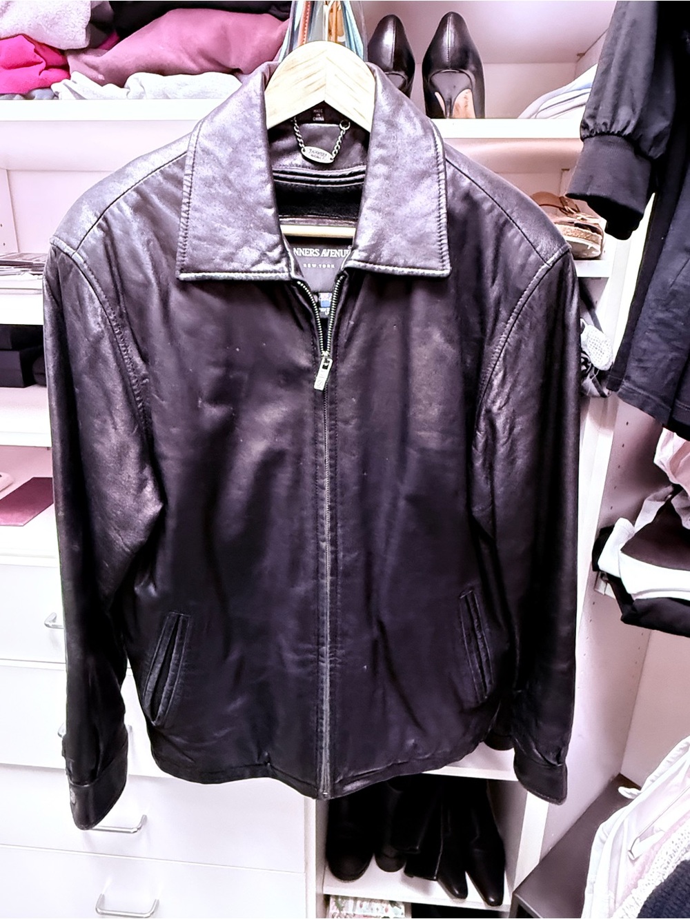 Men’s Black Leather Zip Jacket